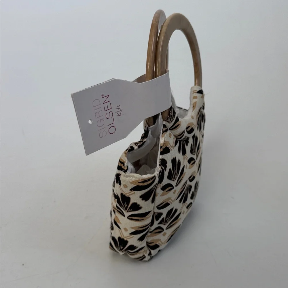 NWT Sigrid Olsen Kids Mini Purse in Black and Tan Floral Motif 5.5”H x 6”W
